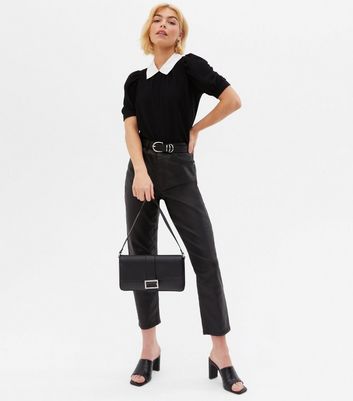 Black Textured Contrast Collar Top | New Look