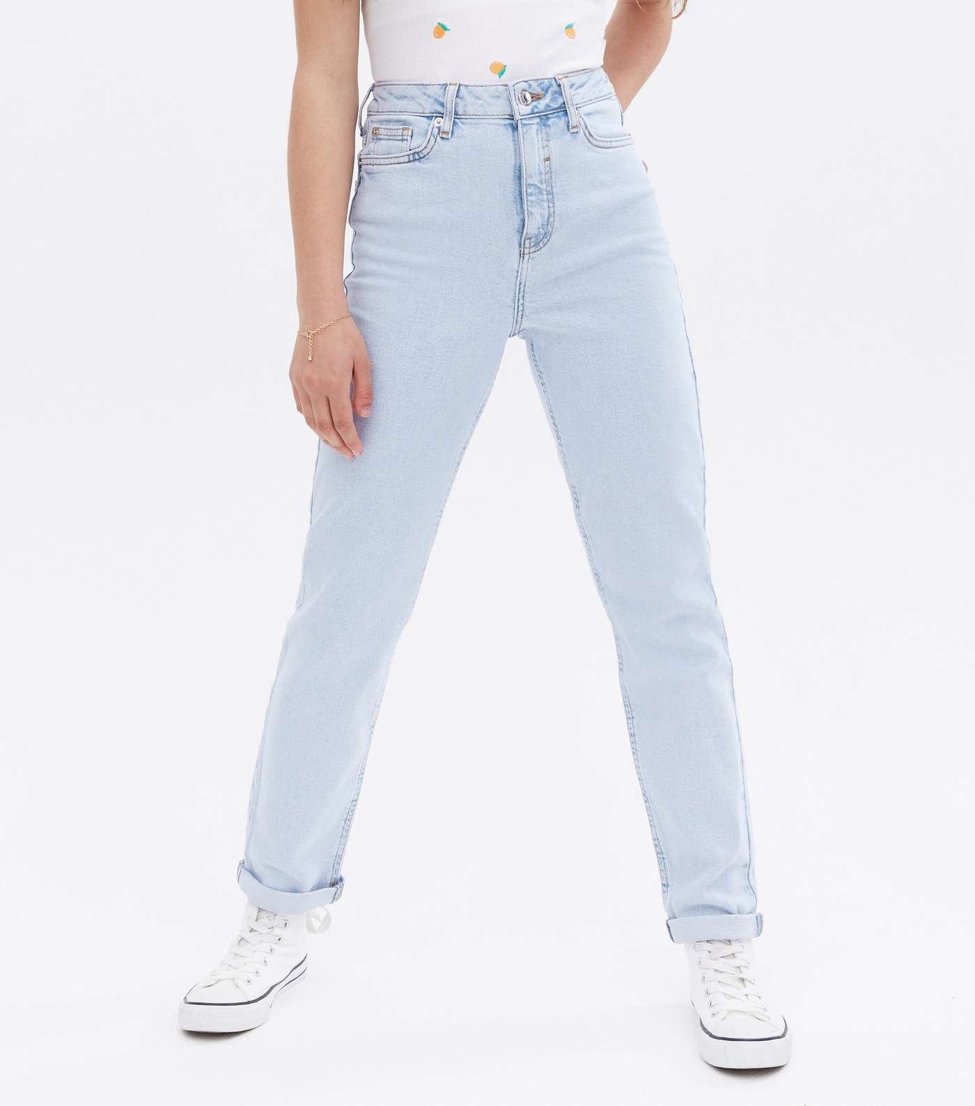 Girls Pale Blue Bleach Wash Slim Fit Tori Mom Jeans Image 2