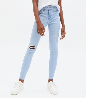 Girls Pale Blue Ripped High Waist 