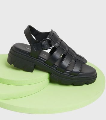 Strap it in Black Chunky Caged Sandals 