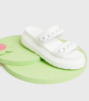 Click to view product details and reviews for Living In A Fantasy White Chain Flatform Sliders New Look Vegan.