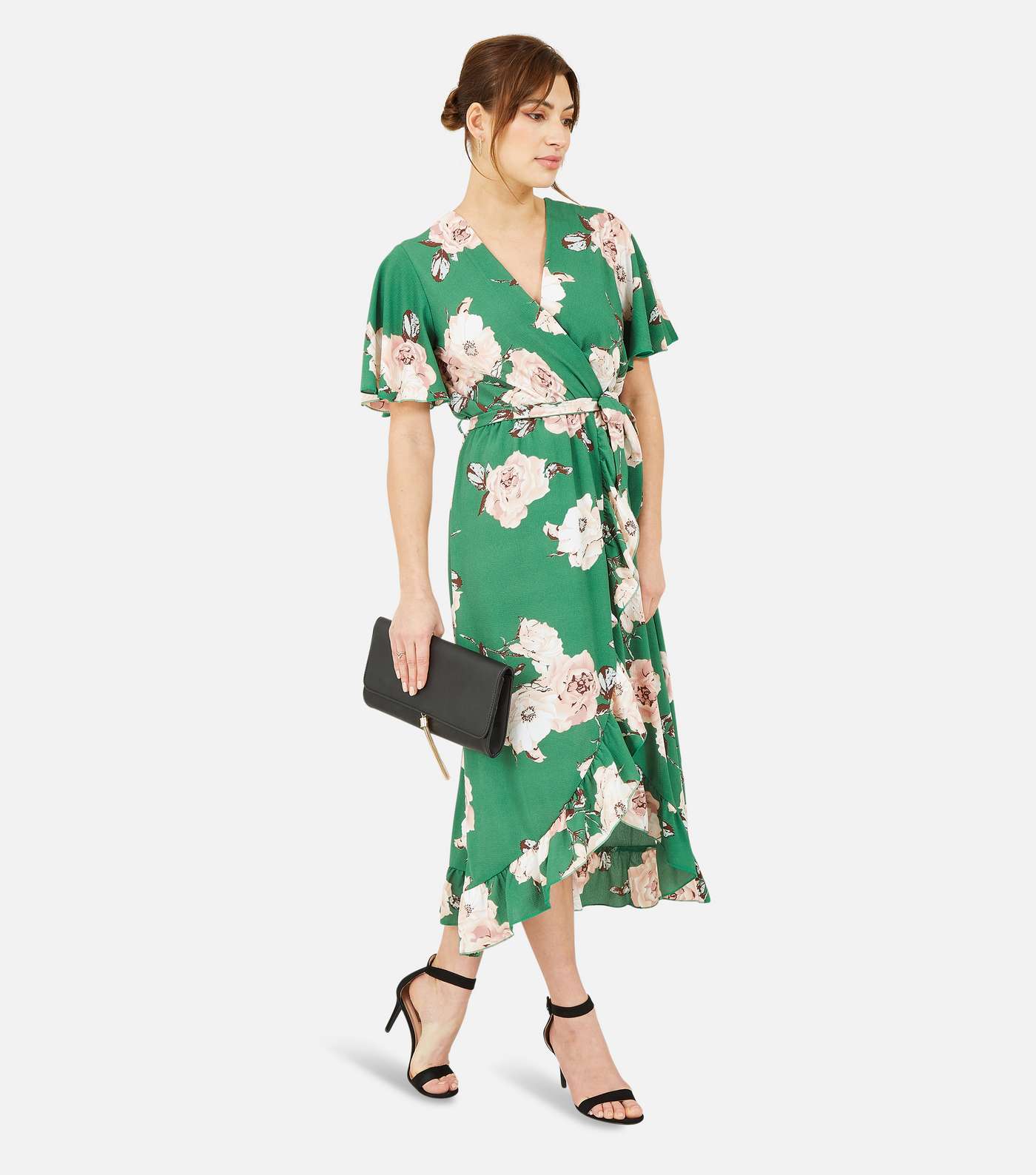 Mela Green Floral Frill Midi Wrap Dress Image 3