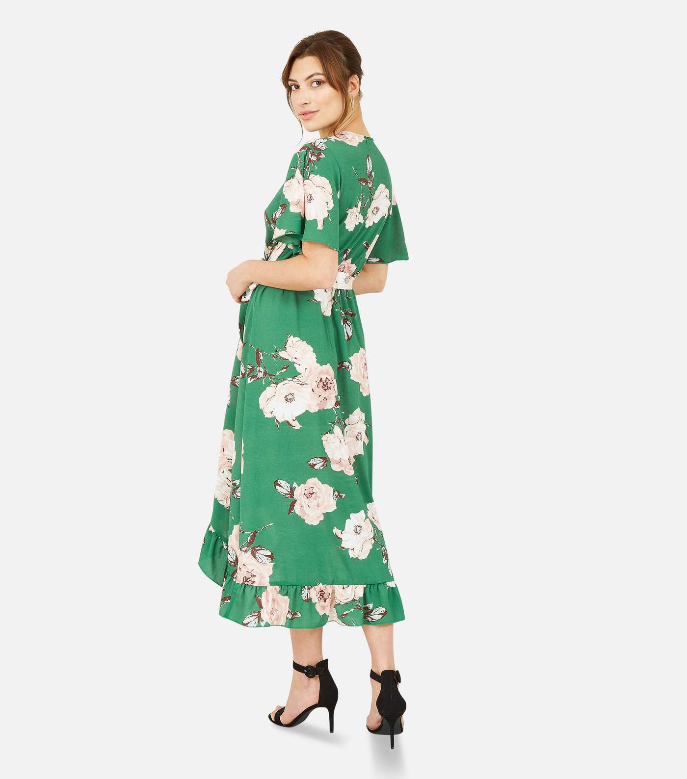 Mela Green Floral Frill Midi Wrap Dress Image 5