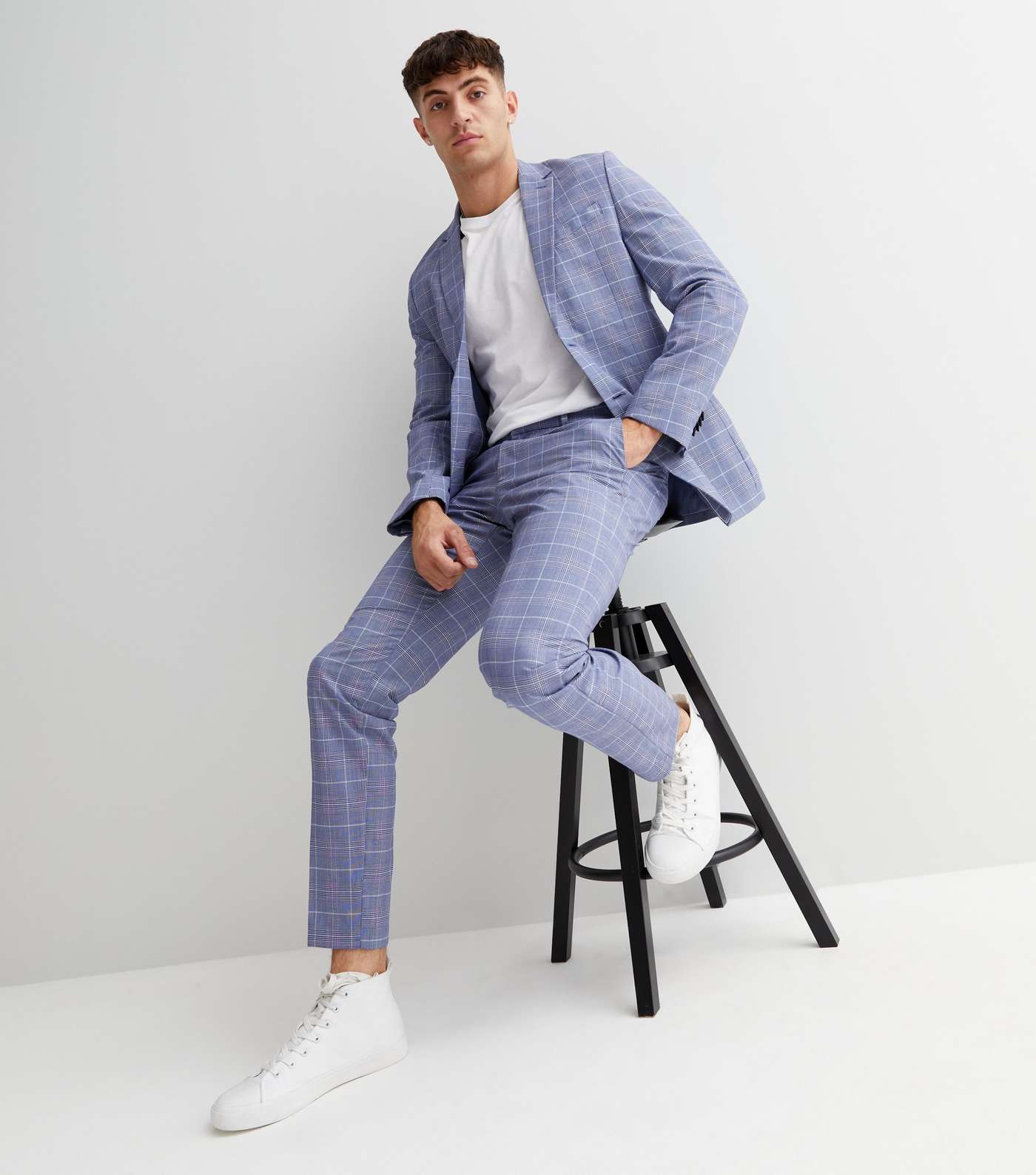 Blue Check Skinny Suit Trousers Image 2