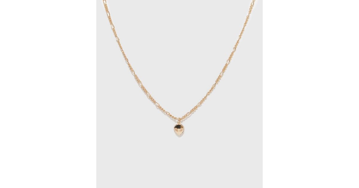 Gold Diamanté Alien Pendant Necklace | New Look