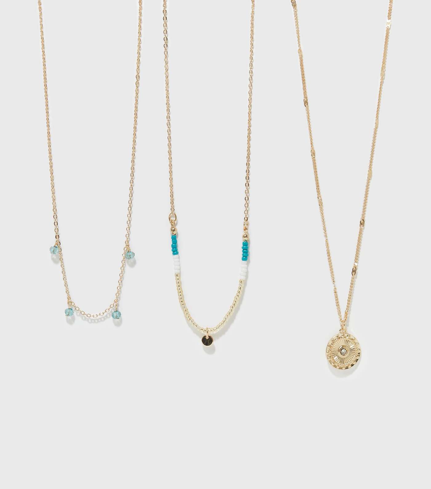 3 Pack Gold Beaded Coin Pendant Necklaces