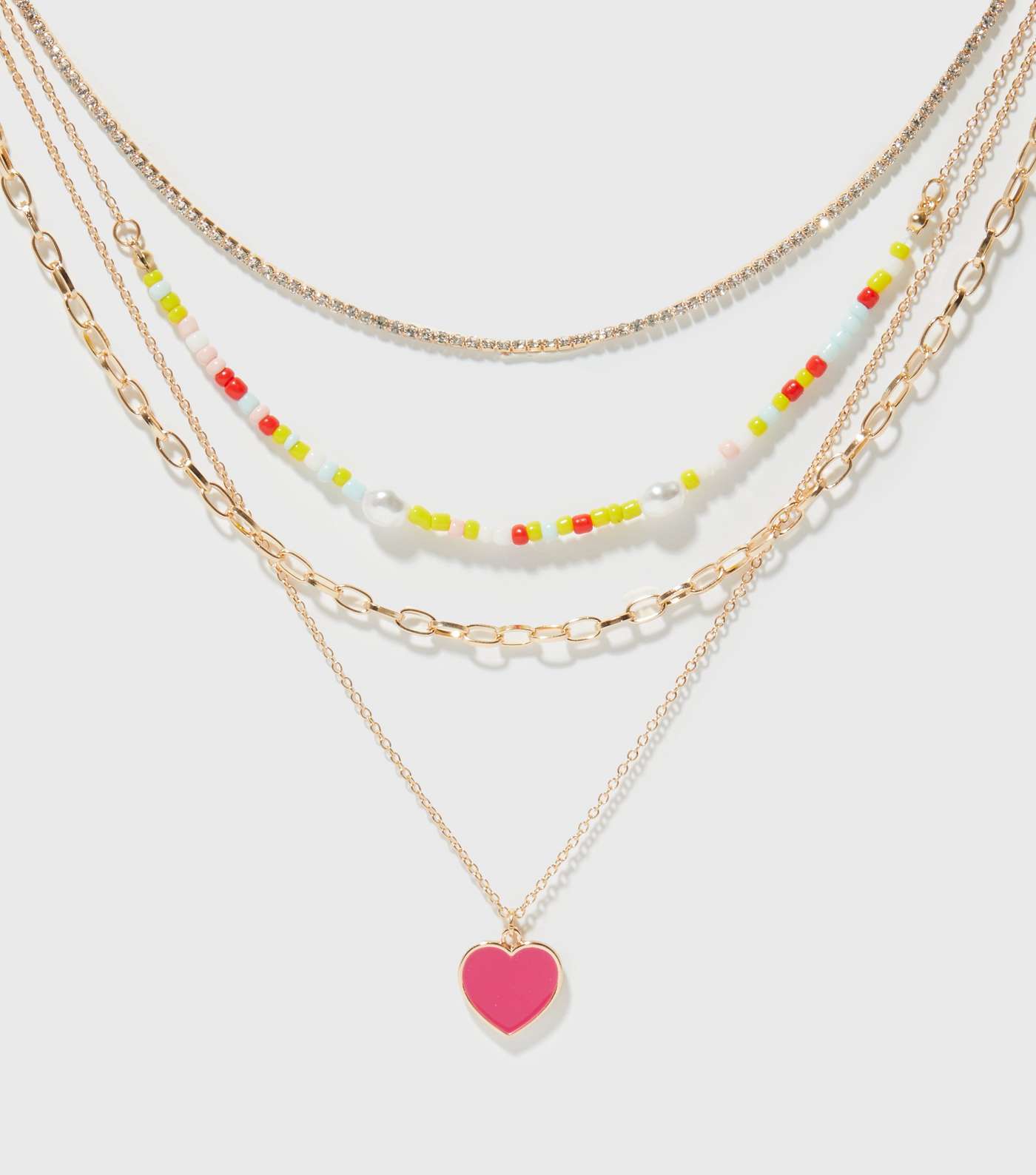 Gold Beaded Heart Pendant Layered Necklace