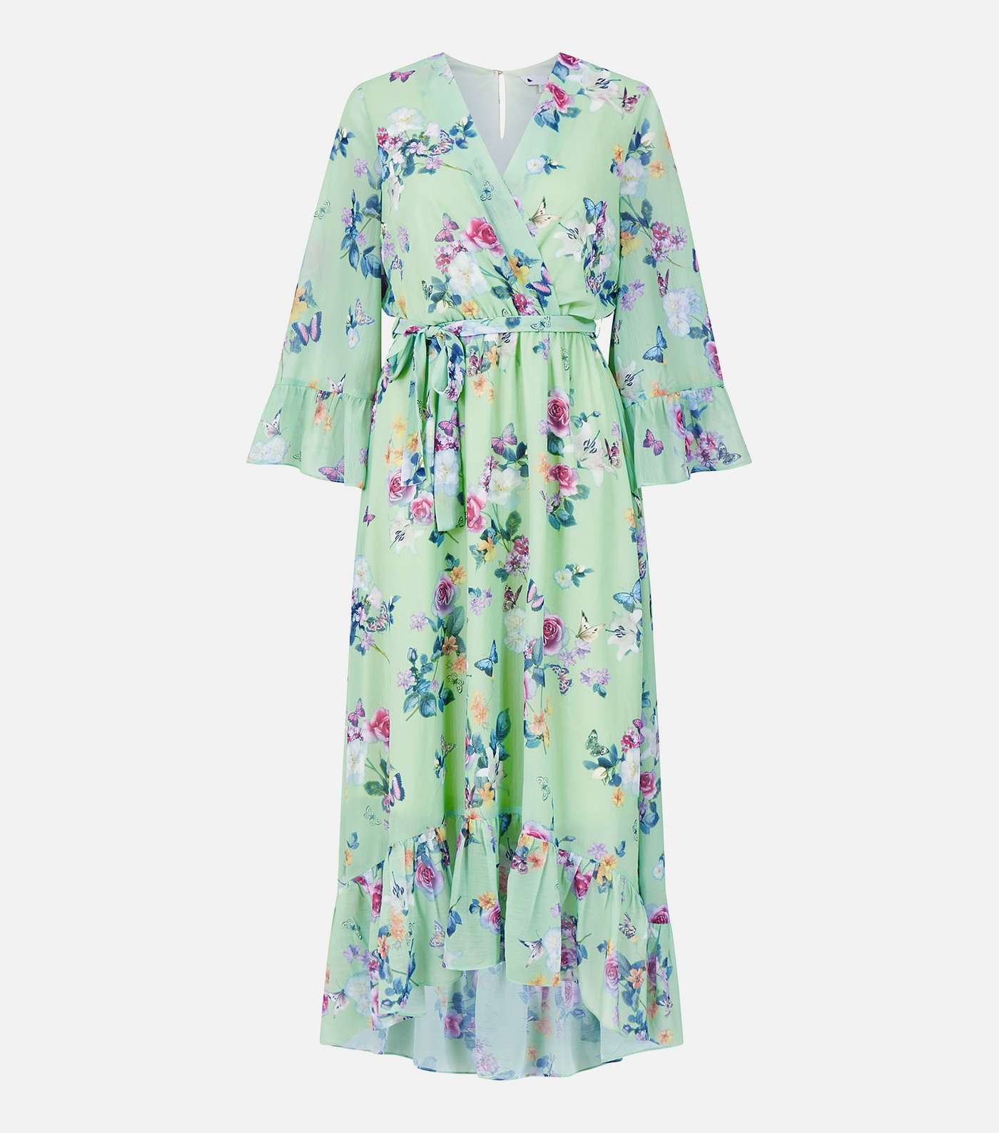 Yumi Mint Green Floral Dip Hem Midaxi Wrap Dress Image 5