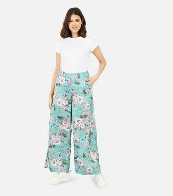 Yumi Green Tropical Floral Wide Leg Trousers
