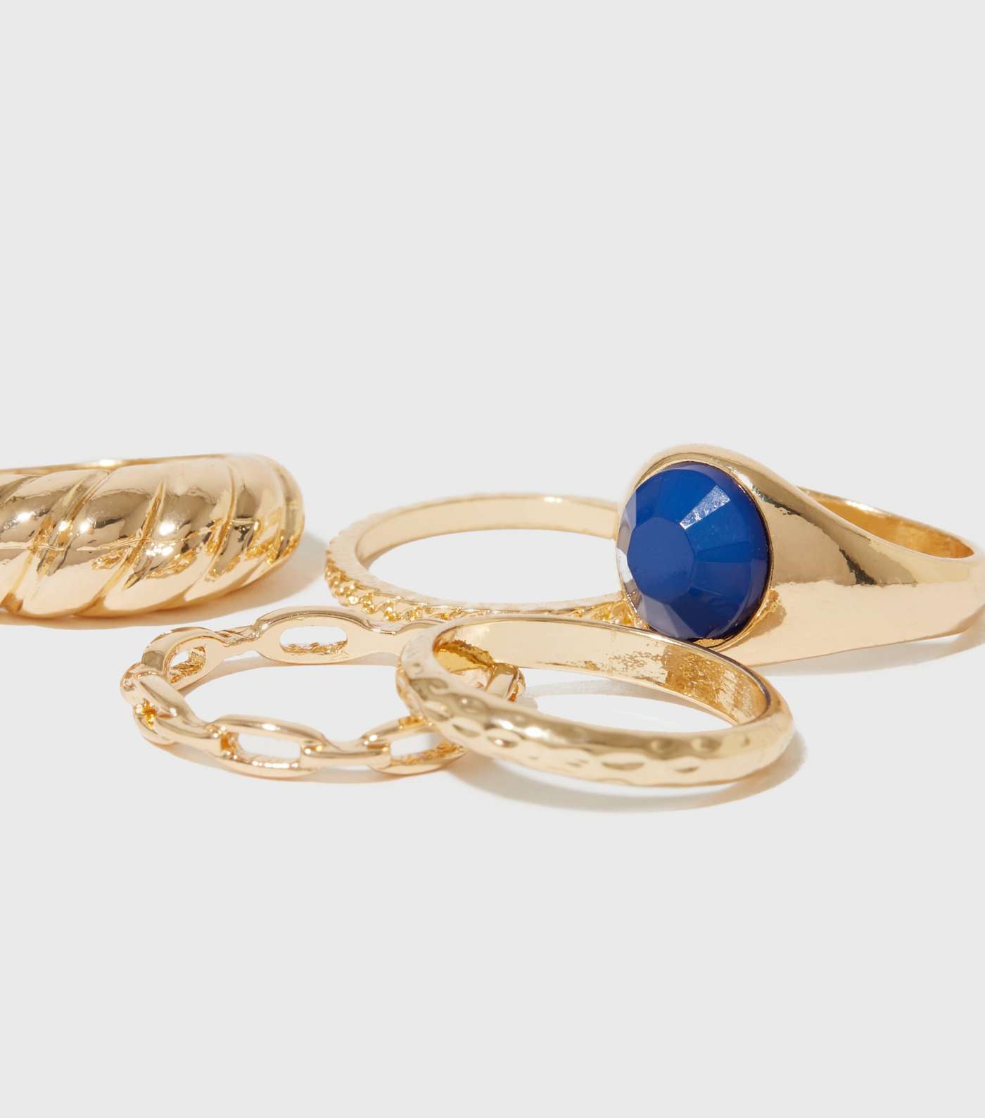 5 Pack Gold Faux Blue Stone Stacking Rings Image 2