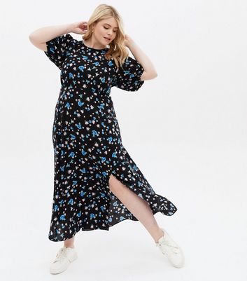 Curves Black Floral Puff Sleeve Split 
