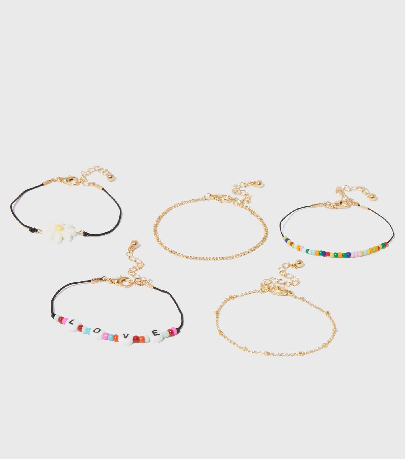 5 Pack Gold Daisy Beaded Anklets