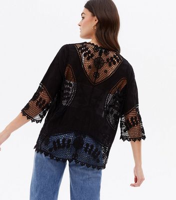 Click to view product details and reviews for Black Crochet Tie Front Kimono New Look.