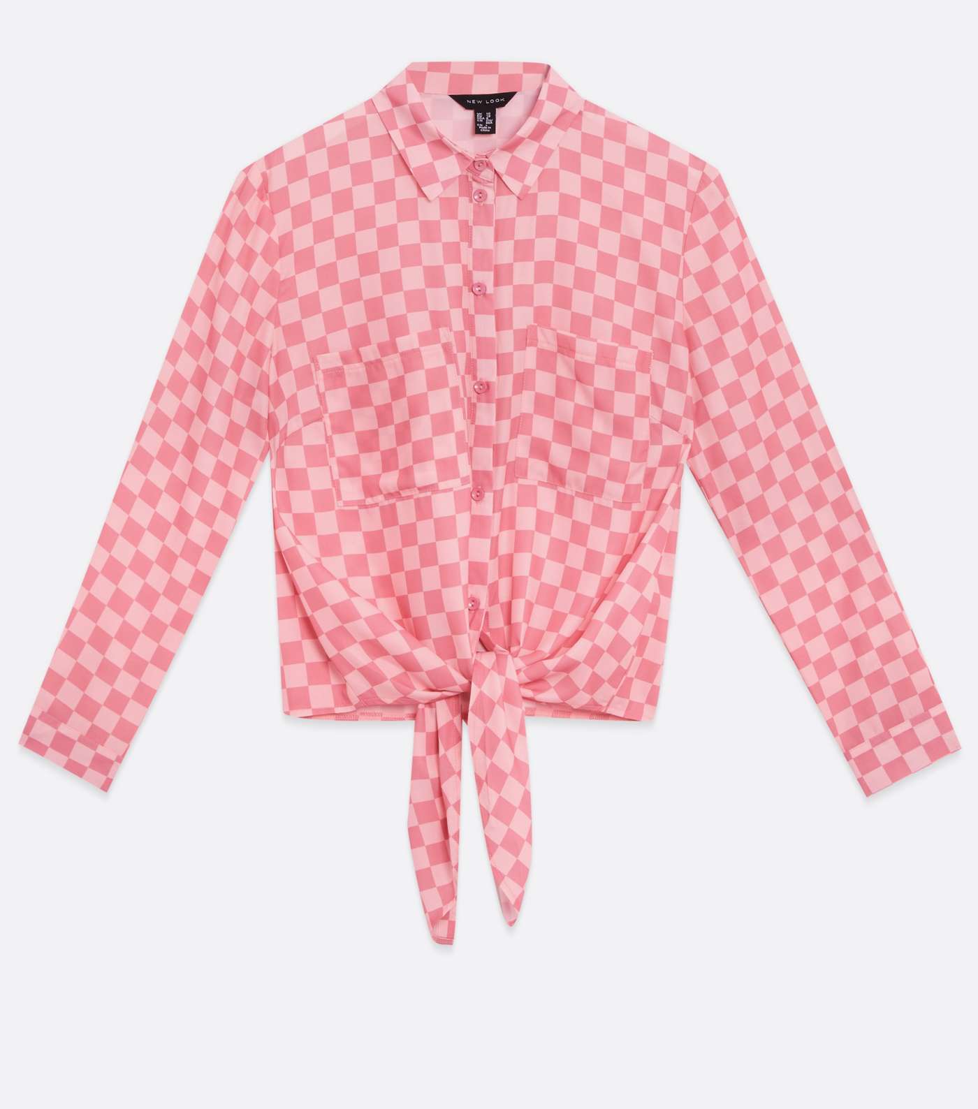 Pink Checkerboard Tie Front Long Sleeve Shirt Image 5