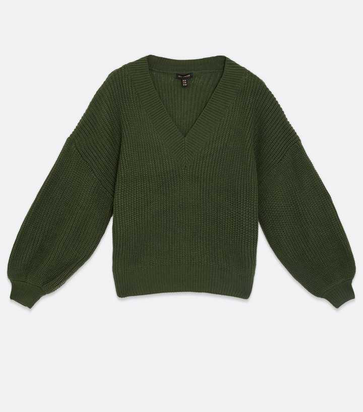 Blue Vanilla Green V Neck Puff Sleeve Jumper