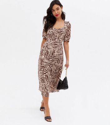 Brown Zebra Print Sweetheart Midi Dress New Look