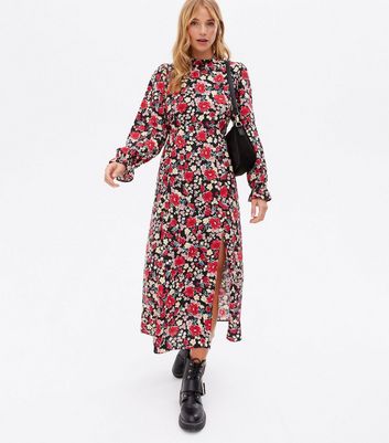 floral high neck long sleeve dress