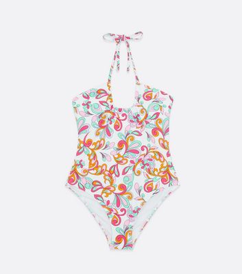 Click to view product details and reviews for White Abstract Retro Halter Swimsuit New Look.