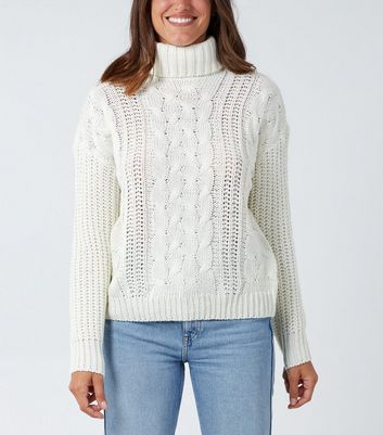 cream cable knit roll neck