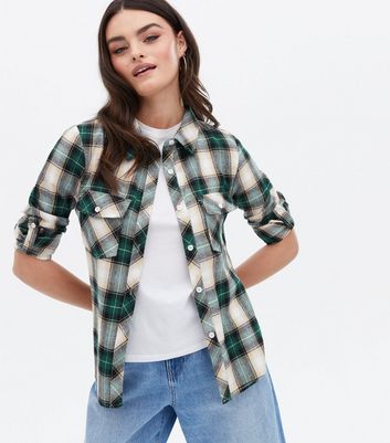 Blue Vanilla Green Check Oversized Shirt New Look