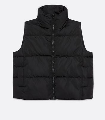 Black Crop High Neck Boxy Gilet New Look