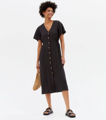 Black button shop midi dress