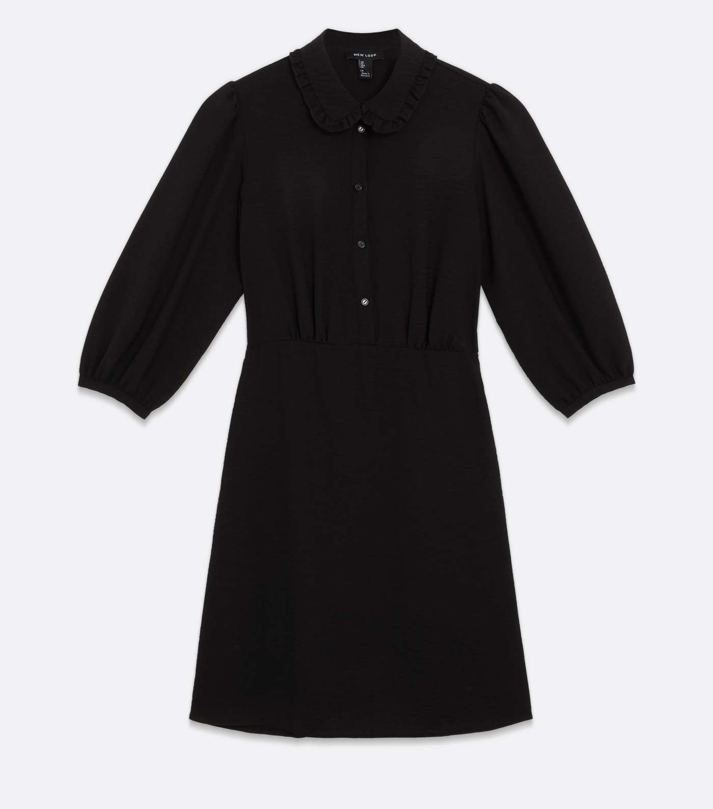 Black Herringbone Frill Collar Mini Shirt Dress Image 5