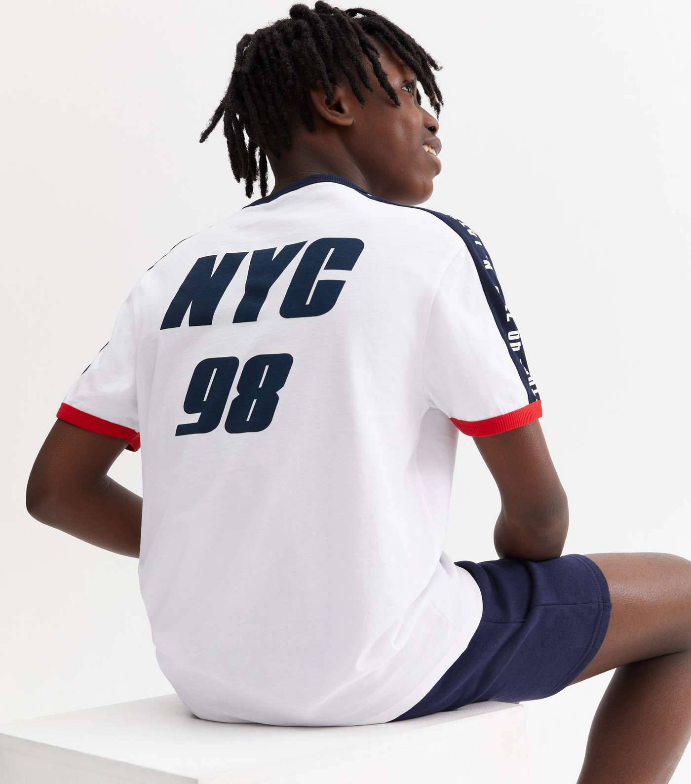 Boys White NYC 98 Logo Tape Sleeve T-Shirt