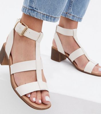 shop for Off White Strappy Block Heel Sandals New Look Vegan at Shopo