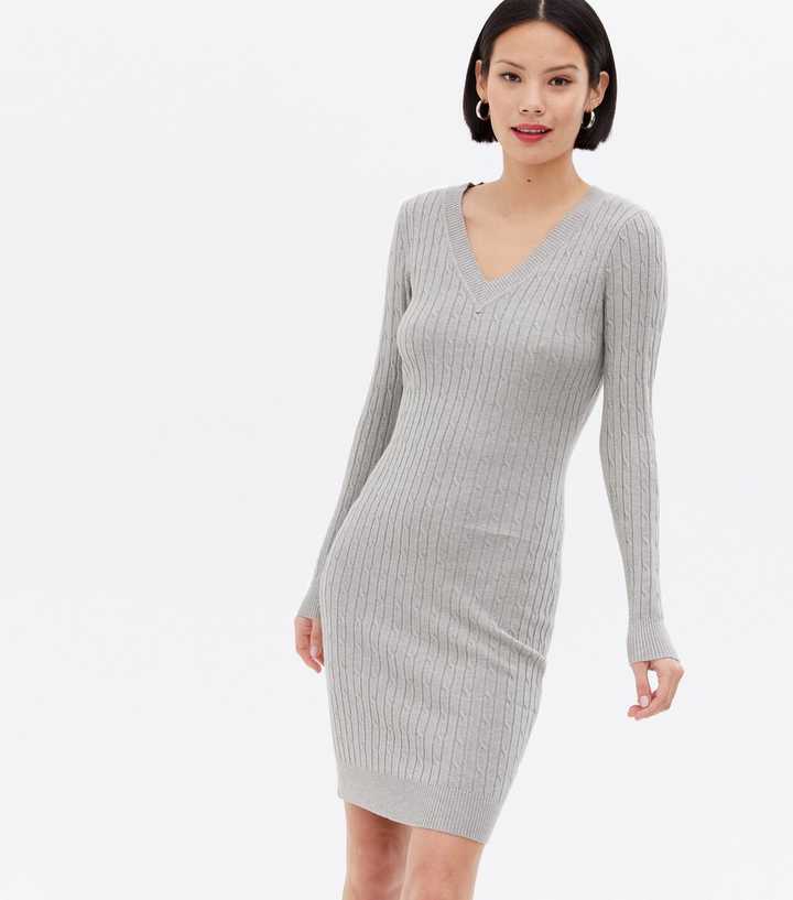 Gray Mini Dress - Crew Neck Sweater Dress - Ribbed Knit Heather Gray Dress