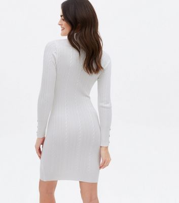 Click to view product details and reviews for Blue Vanilla Off White Cable Knit High Neck Mini Dress New Look.