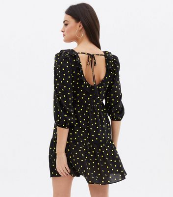 Black Spot Frill Tiered Mini Smock Dress New Look