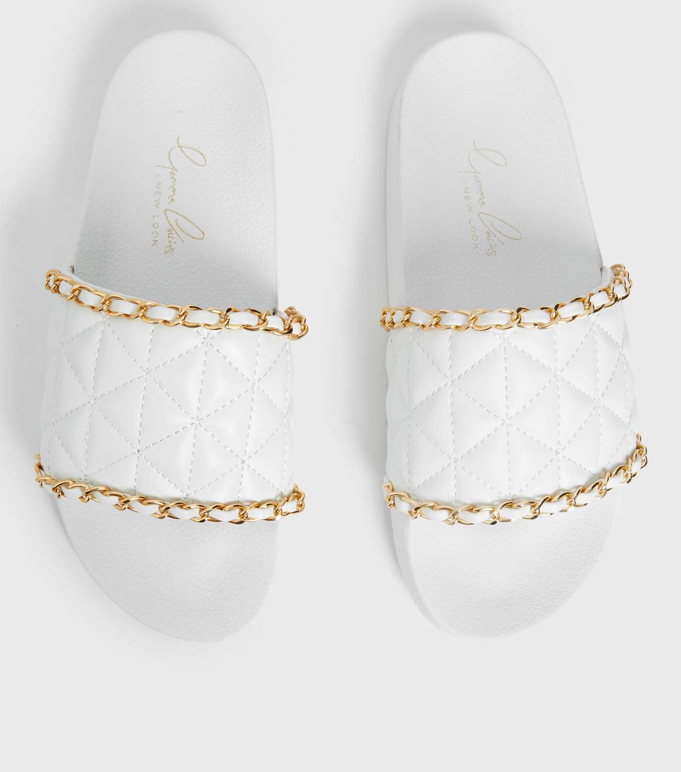 Bon Voyage White Leather-Look Chain Sliders Image 2
