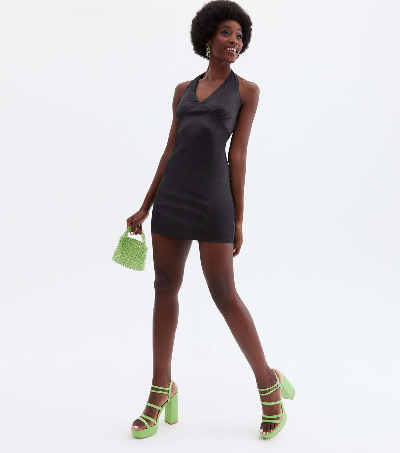 Go Get Them Tall Black Halter Mini Dress Image 2