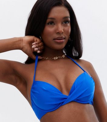 Damen Bekleidung Bright Blue Cross Front Underwired Bikini Top