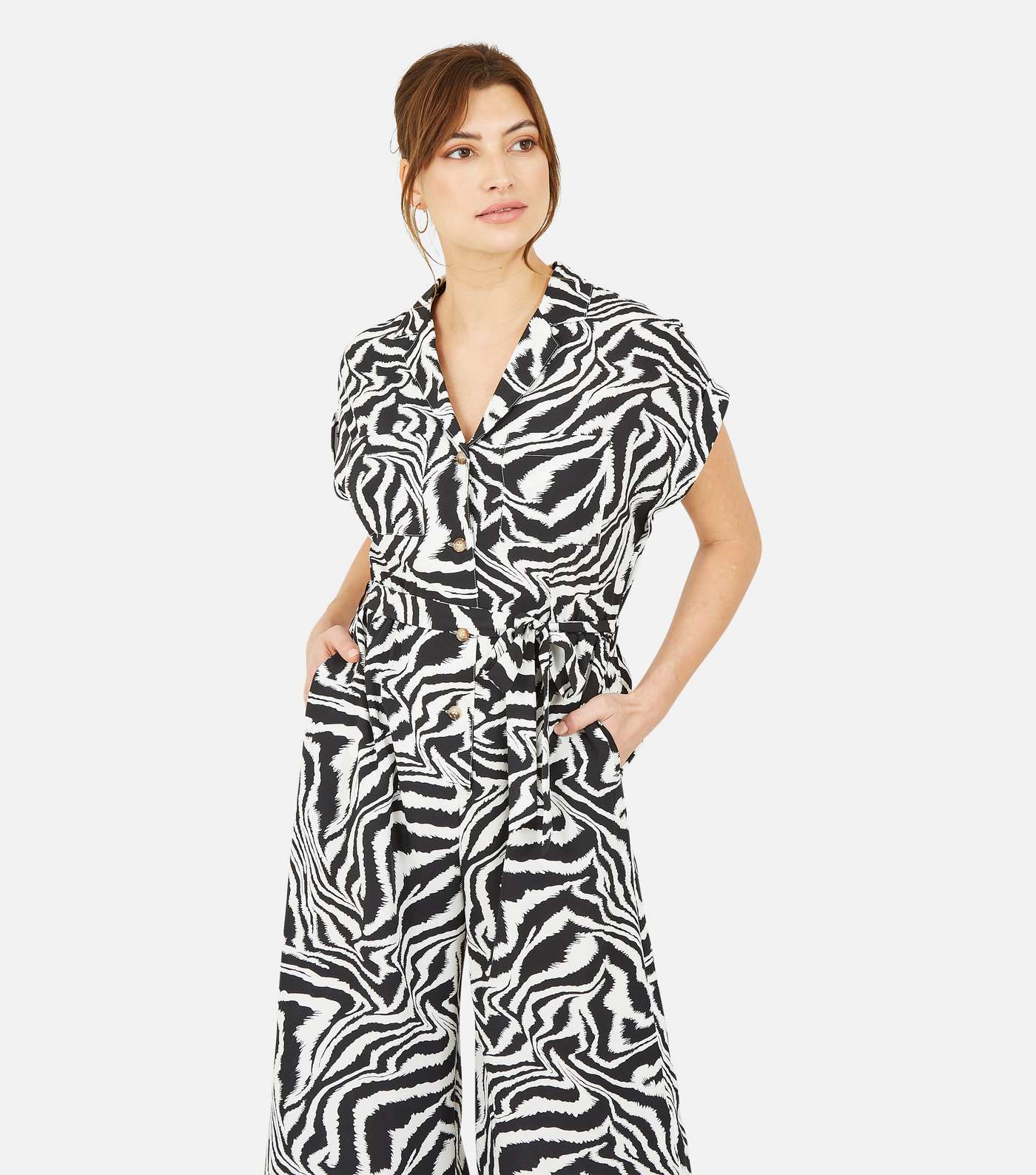 Yumi Black Zebra Print Belted Wide Leg Crop Jumpsuit Image 2