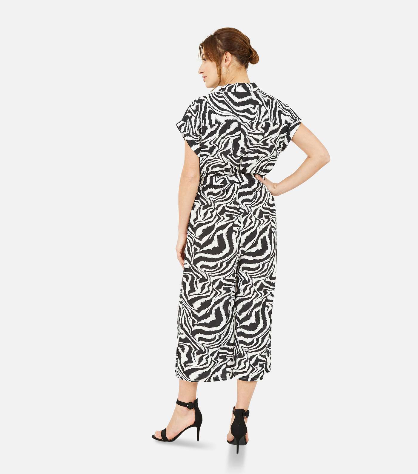 Yumi Black Zebra Print Belted Wide Leg Crop Jumpsuit Image 4
