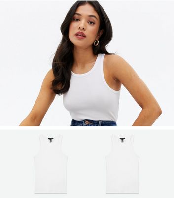 Click to view product details and reviews for Petite 2 Pack White Ribbed Jersey Racer Vests New Look.