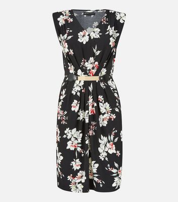 Click to view product details and reviews for Mela Black Floral Jersey Belted Sleeveless Dress New Look.