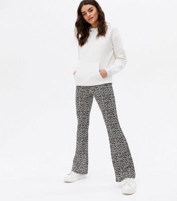 Black Floral Crinkle Flared Trousers 