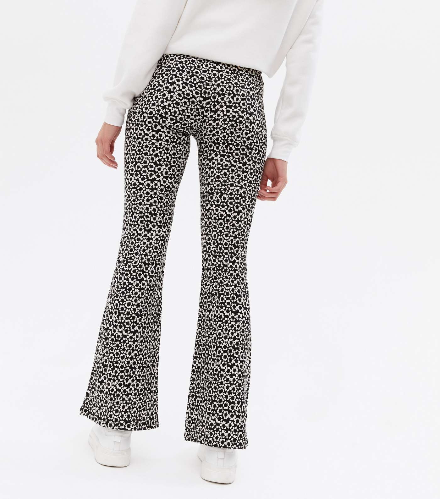 Black Floral Crinkle Flared Trousers Image 4