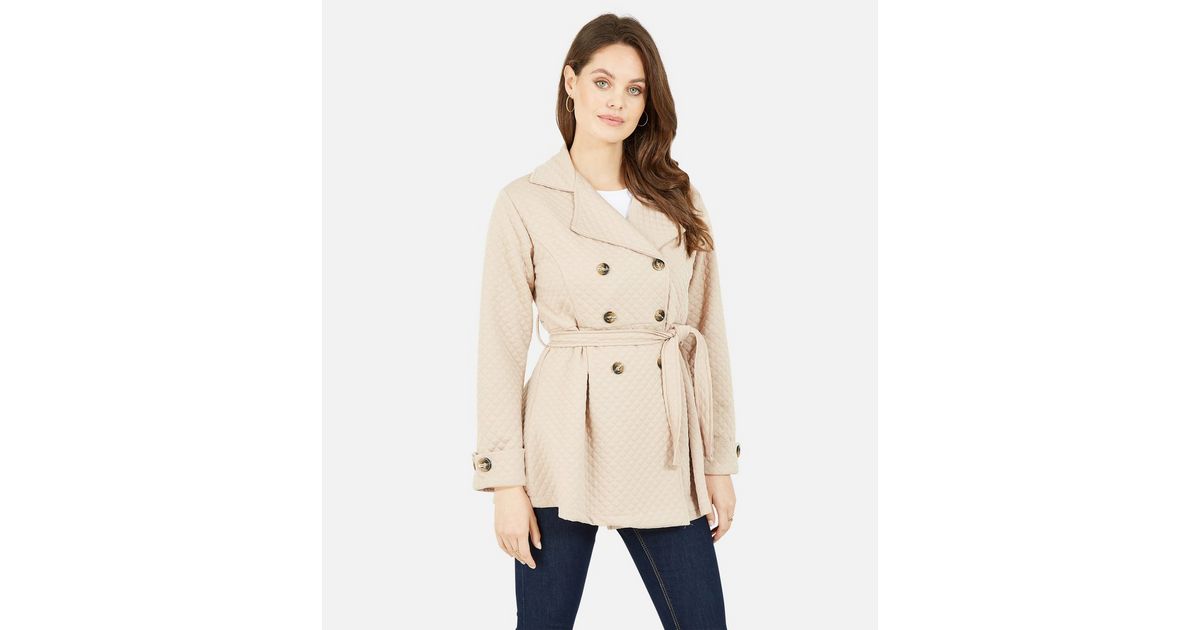 Mela Cream Quilted Double Breasted Jacket New Look