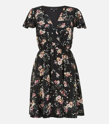 Click to view product details and reviews for Mela Black Floral Skater Wrap Dress New Look.