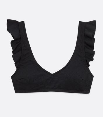 Click to view product details and reviews for Black Textured Frill Scoop Neck Crop Bikini Top New Look.