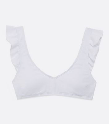 Click to view product details and reviews for White Textured Frill Scoop Neck Crop Bikini Top New Look.