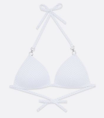 White Glitter Quilted Diamanté Ring Triangle Bikini Top New Look