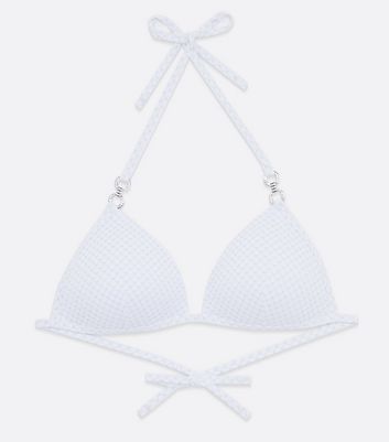 Damen Bekleidung White Glitter Quilted Diamanté Ring Triangle Bikini Top
