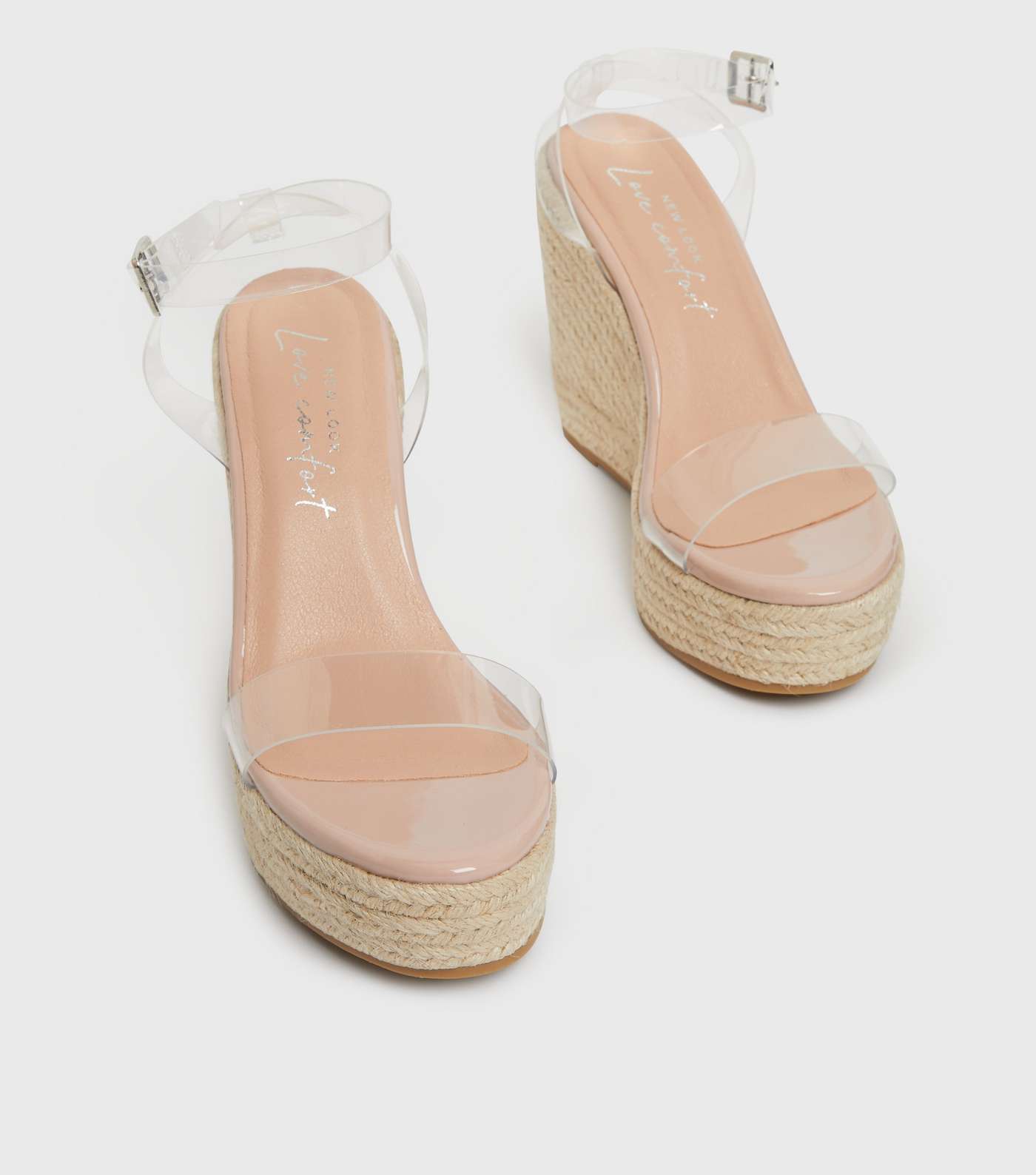 Cream Clear Strap Espadrille Wedge Sandals Image 3