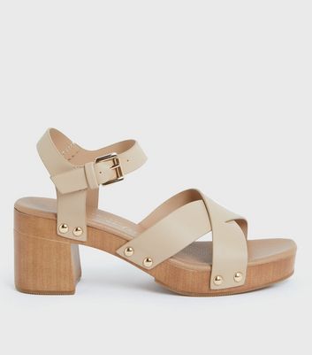Light Brown Leather-Look Stud Strappy 