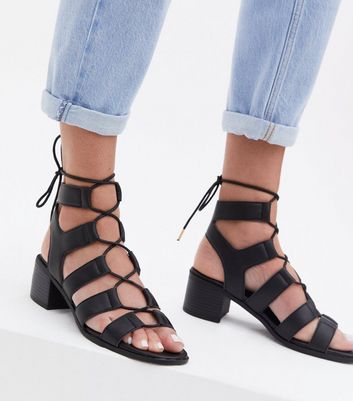 Black Ghillie Tie Block Heel Sandals New Look